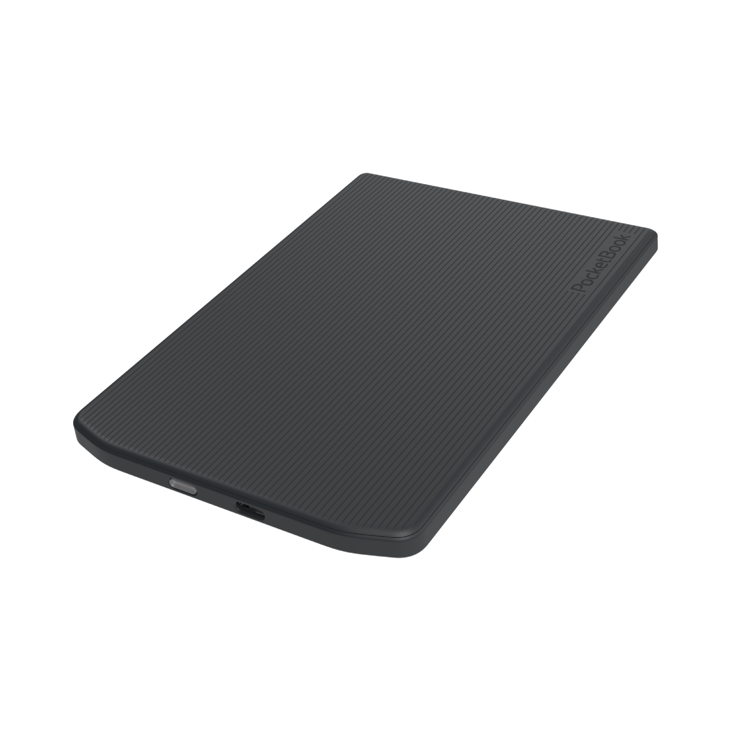 A grey PocketBook e-reader with a textured surface.