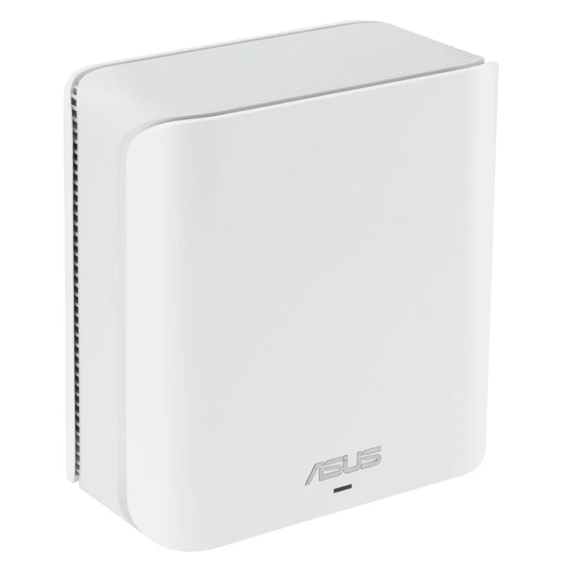 Un router ASUS blanco con un diseño minimalista. El logo ASUS es visible.