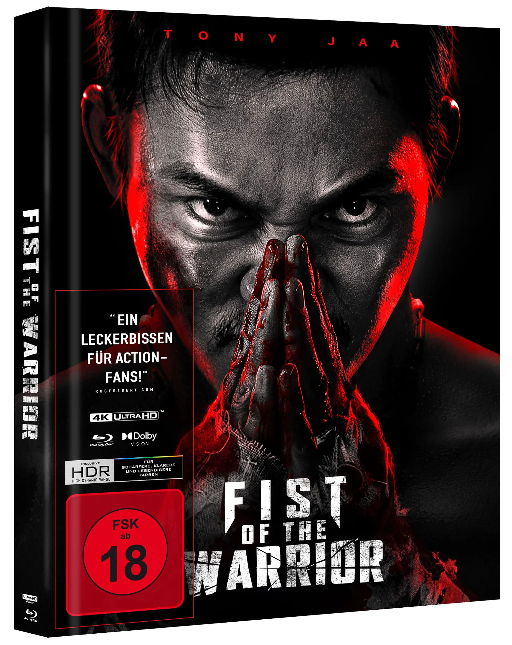 Das Cover des Films 'Fist of the Warrior'. Das Filmposter ist rot und schwarz.