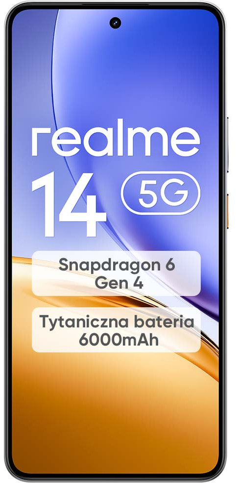Smartfon Realme 14 5G ze specyfikacjami: Snapdragon 6 Gen 4, bateria 6000mAh.