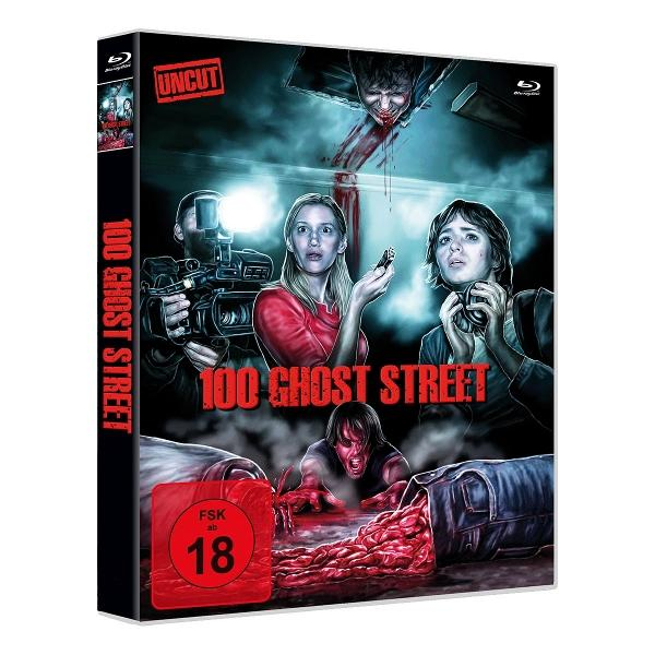 DVD-Cover, '100 Ghost Street', zeigt Schauspieler in einer Horrorszene mit Blut.