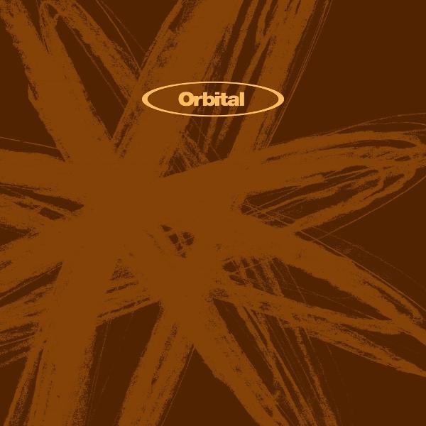 Albumcover mit braunem abstraktem Design und 'Orbital' in Oval. Brauner Hintergrund.