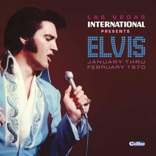 Albumcover von Elvis. Er singt mit Mikrofon, Text: Elvis, Las Vegas.
