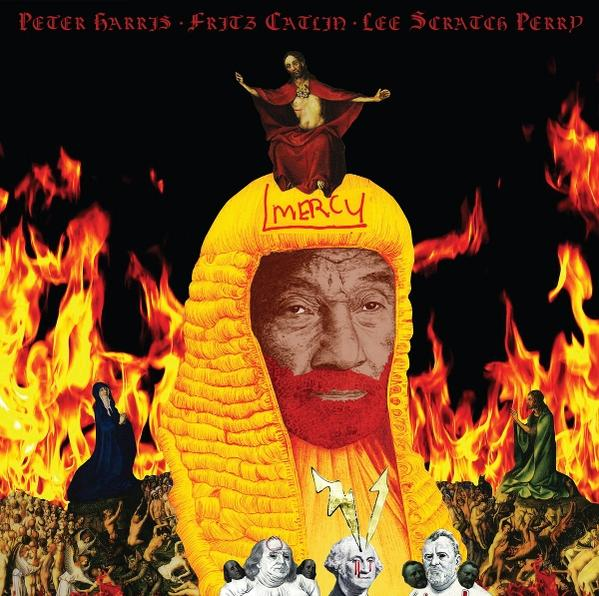 Albumcover: Ein Mann mit Richterperücke, Flammen und Figuren. Der Text lautet Mercy.