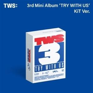 Weiße Box mit blauen Akzenten. Text: TWS 3rd Mini Album 'TRY WITH US'.