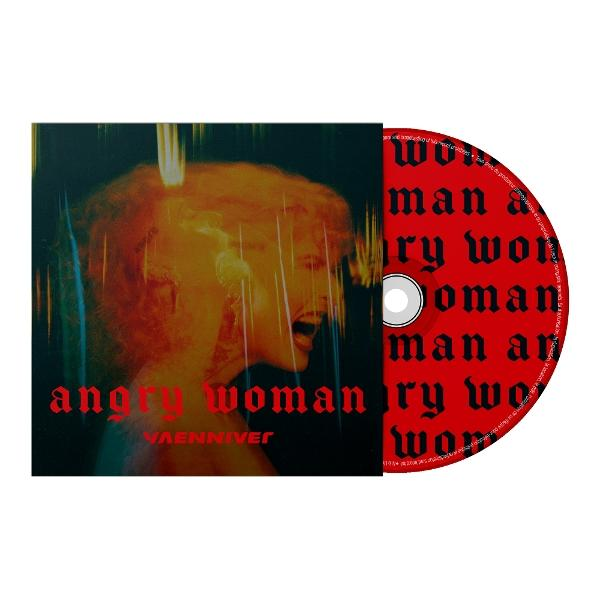 CD-Cover: rot-haarige Frau schreit, Titel 'Angry Woman' und 'Vaenniver'. Die CD selbst ist sichtbar.