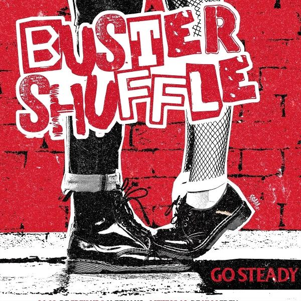 Albumcover: Zwei Füße in Stiefeln stehen auf einer Backsteinmauer. Der Text lautet Buster Shuffle.