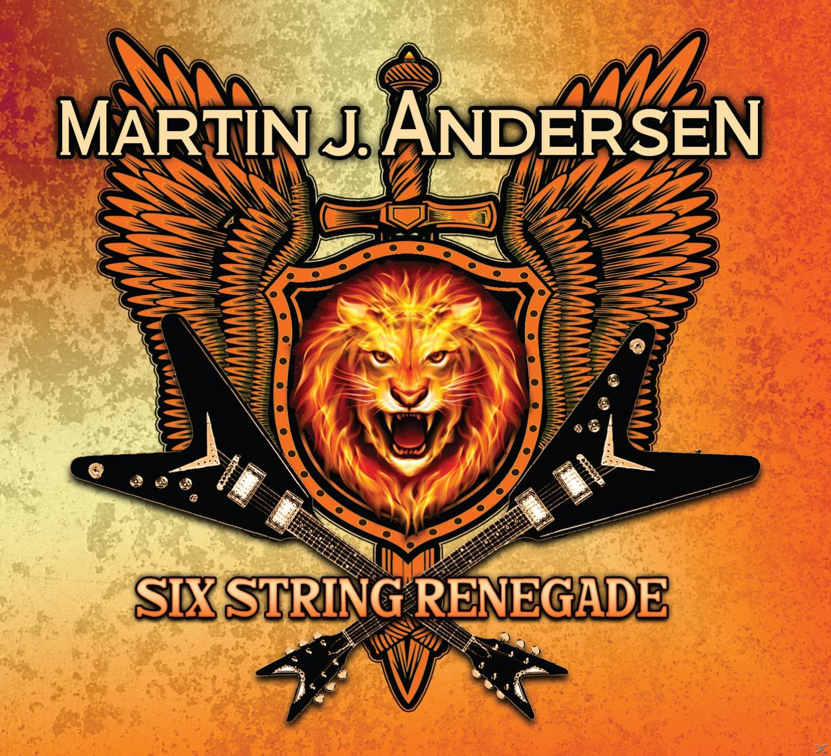 Album borító: Narancssárga háttér, fekete gitárok, oroszlán, szöveg: Martin J. Andersen, Six String Renegade.