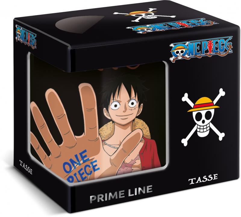 Schwarze Box mit One Piece-Figur Luffy mit Hand-Design.