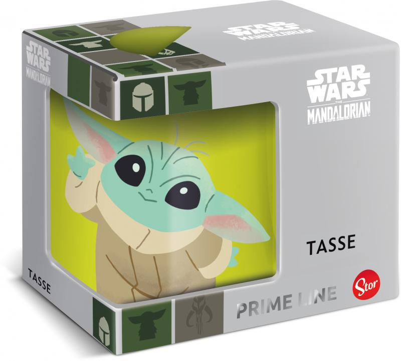 Boxed Star Wars Mandalorian Tasse mit Grogu-Bild, Tasse auf Becher und Box gedruckt.