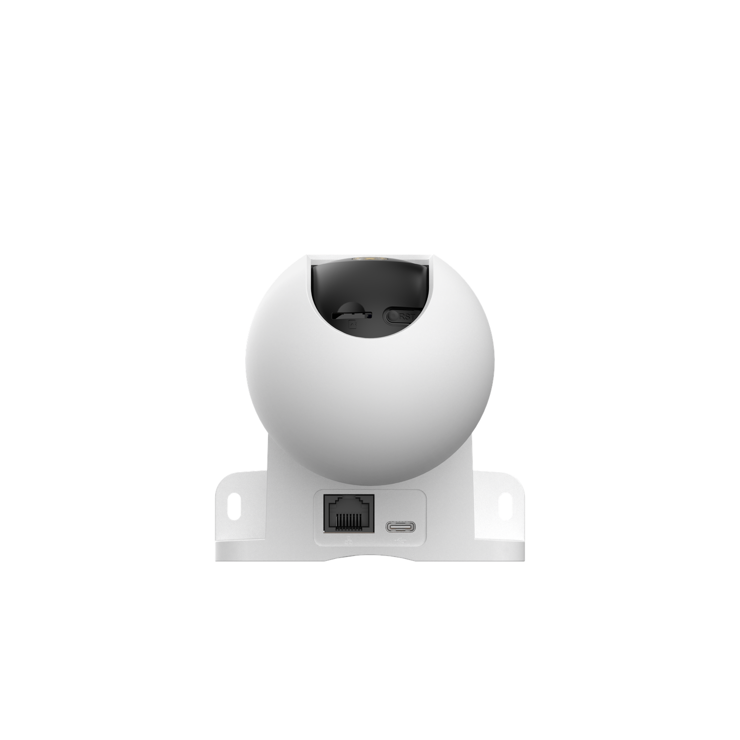 White security camera, spherical design, network port, USB.