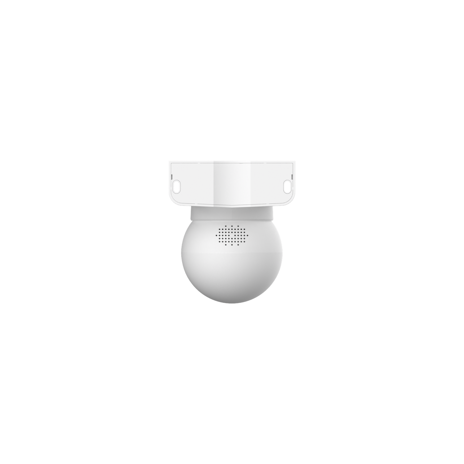 A white, spherical security camera with a mount, against a white background.