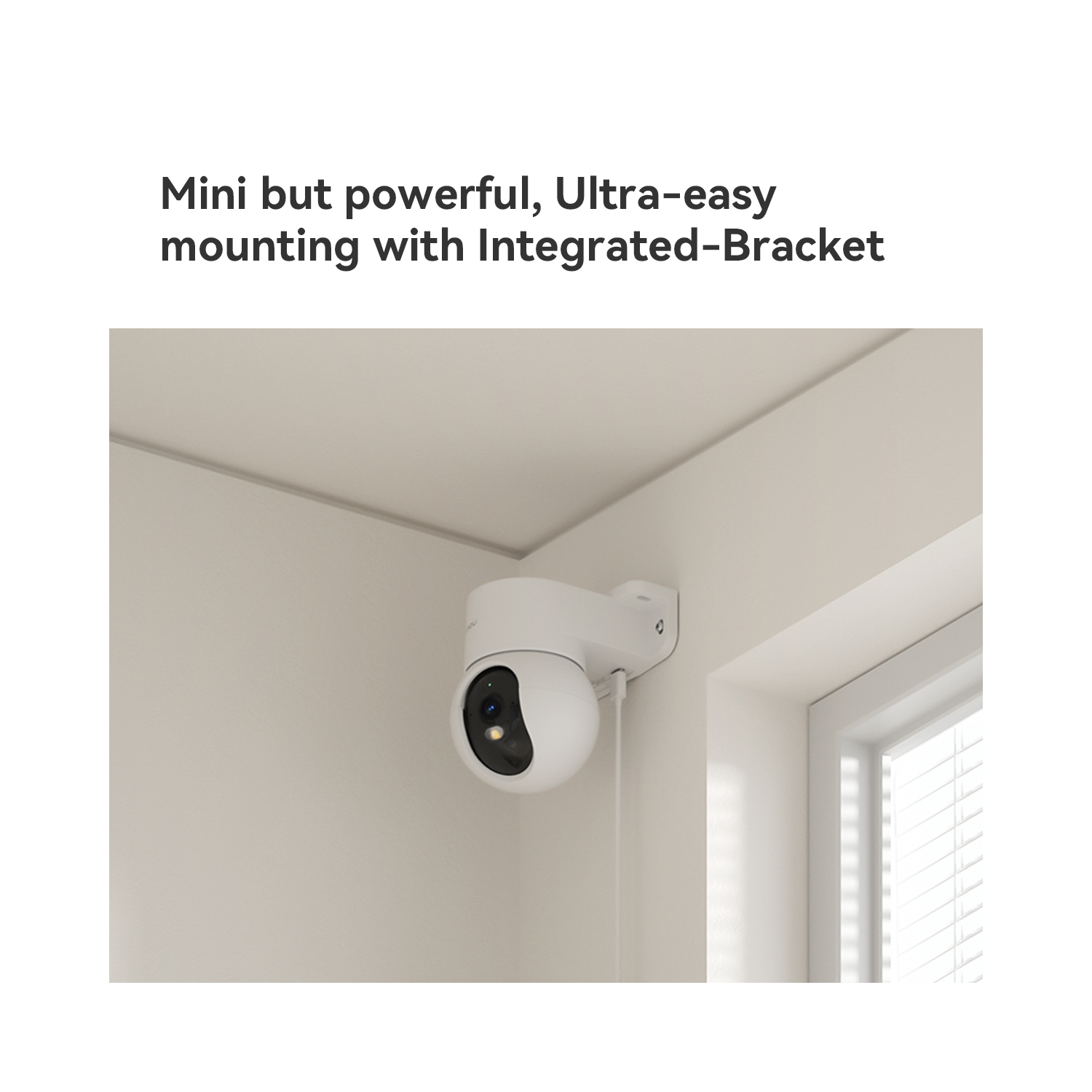 White security camera mounted in a corner, near a window.