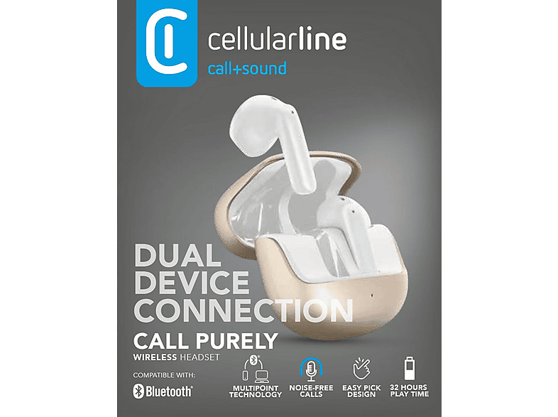 Cellular Line True Wireless Pod Headset Call pureLY, Gold, Weiß; True Wireless Kopfhörer — Foto 2 von 2