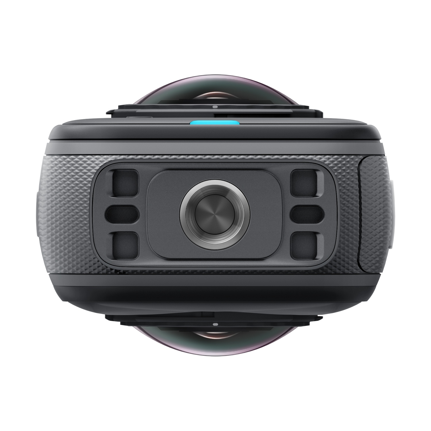 Una fotocamera a 360 gradi con più lenti, vista dall'alto.