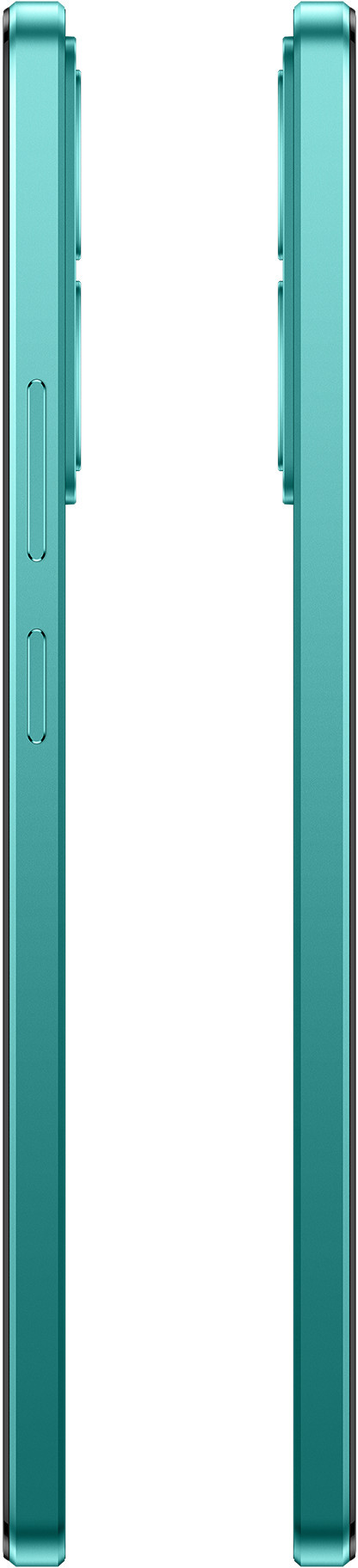 Dwa turkusowe telefony stojące pionowo obok siebie.