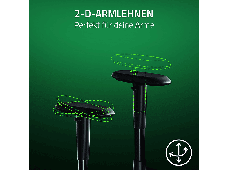 RAZER Iskur V2 X - Gaming-Stuhl mit integrierter Lendenwirbelstütze (hochverdichtete Schaumstoffpolster, 2D-Armlehnen, weicher Stoff) Stoff Schwarz Gaming Stuhl, Schlangenlogo in Razer Green
