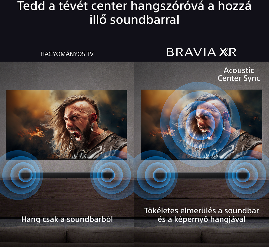 Két kép egy férfi arcáról, hanghullámokkal a TV-ből.