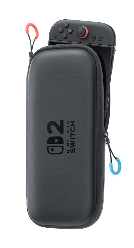 Konsola Nintendo Switch w czarnym etui. Tekst: Nintendo Switch.