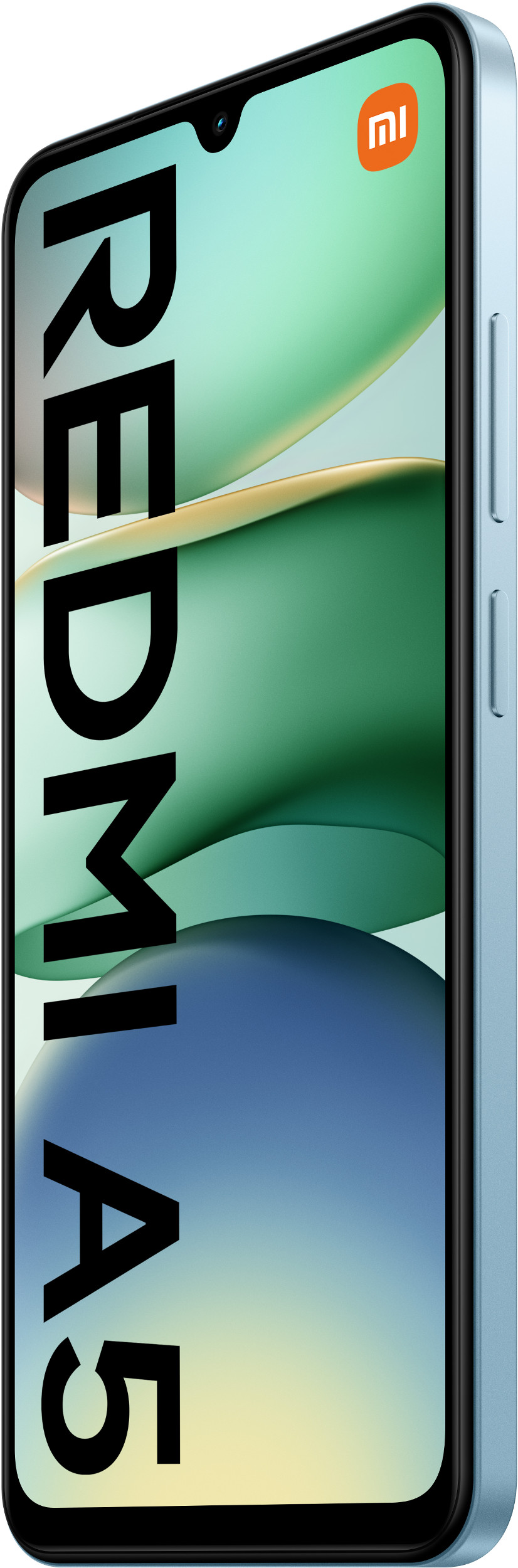 Jasnoniebieski smartfon z napisem 'REDMI A5' na ekranie.