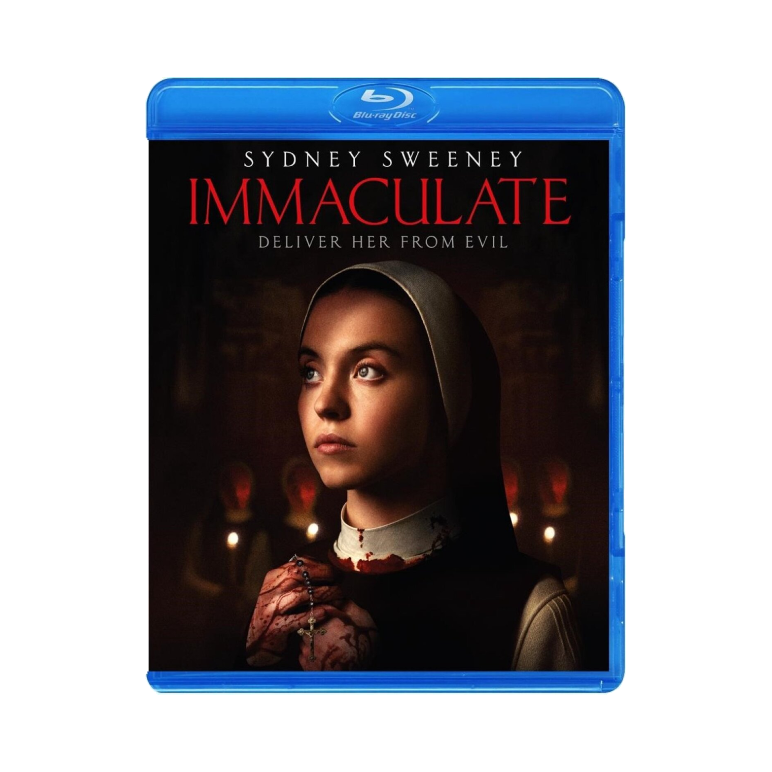 Boîtier Blu-ray avec affiche de film mettant en vedette une nonne.