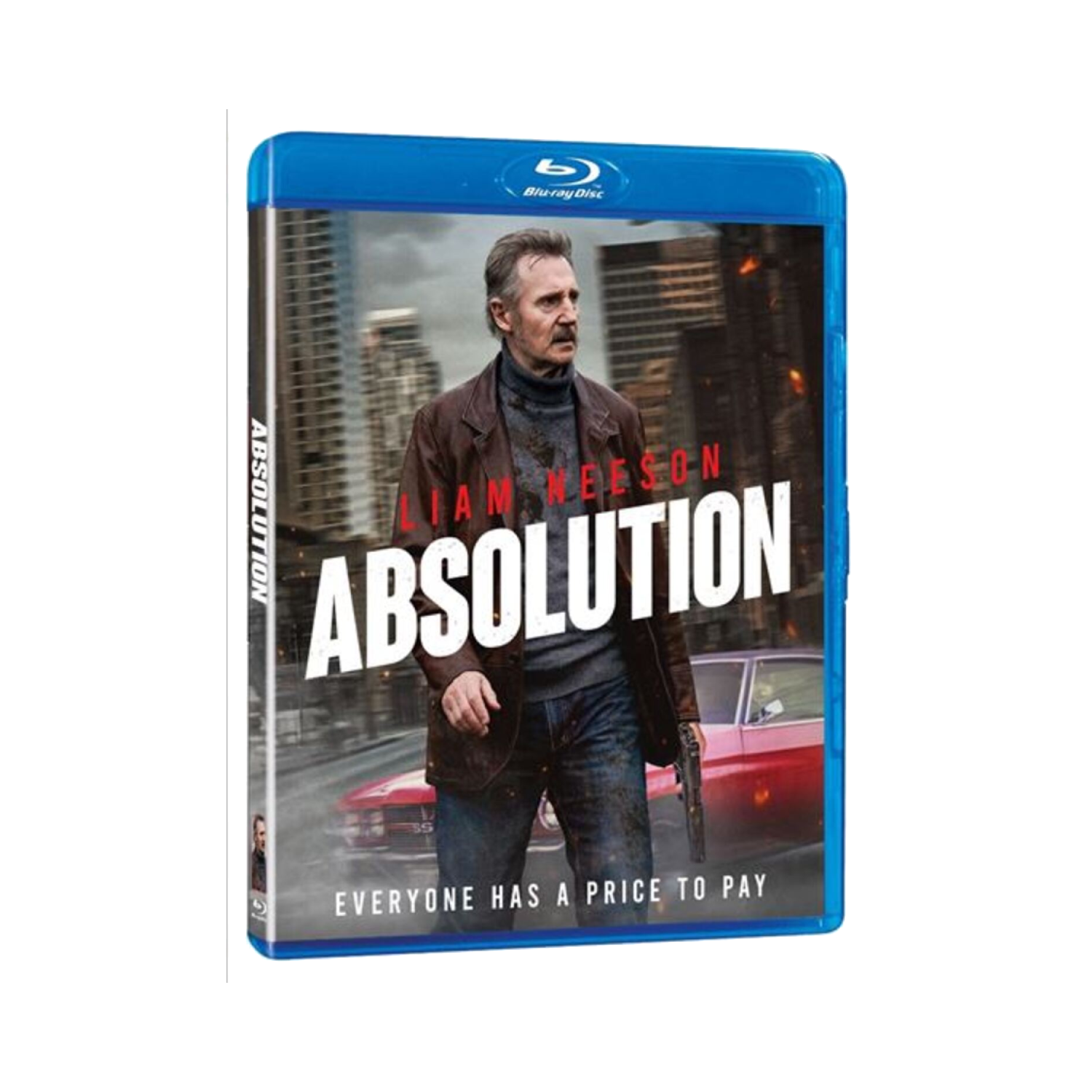 Pochette de disque Blu-ray d'un film avec Liam Neeson. Le titre 'Absolution' est bien en évidence.