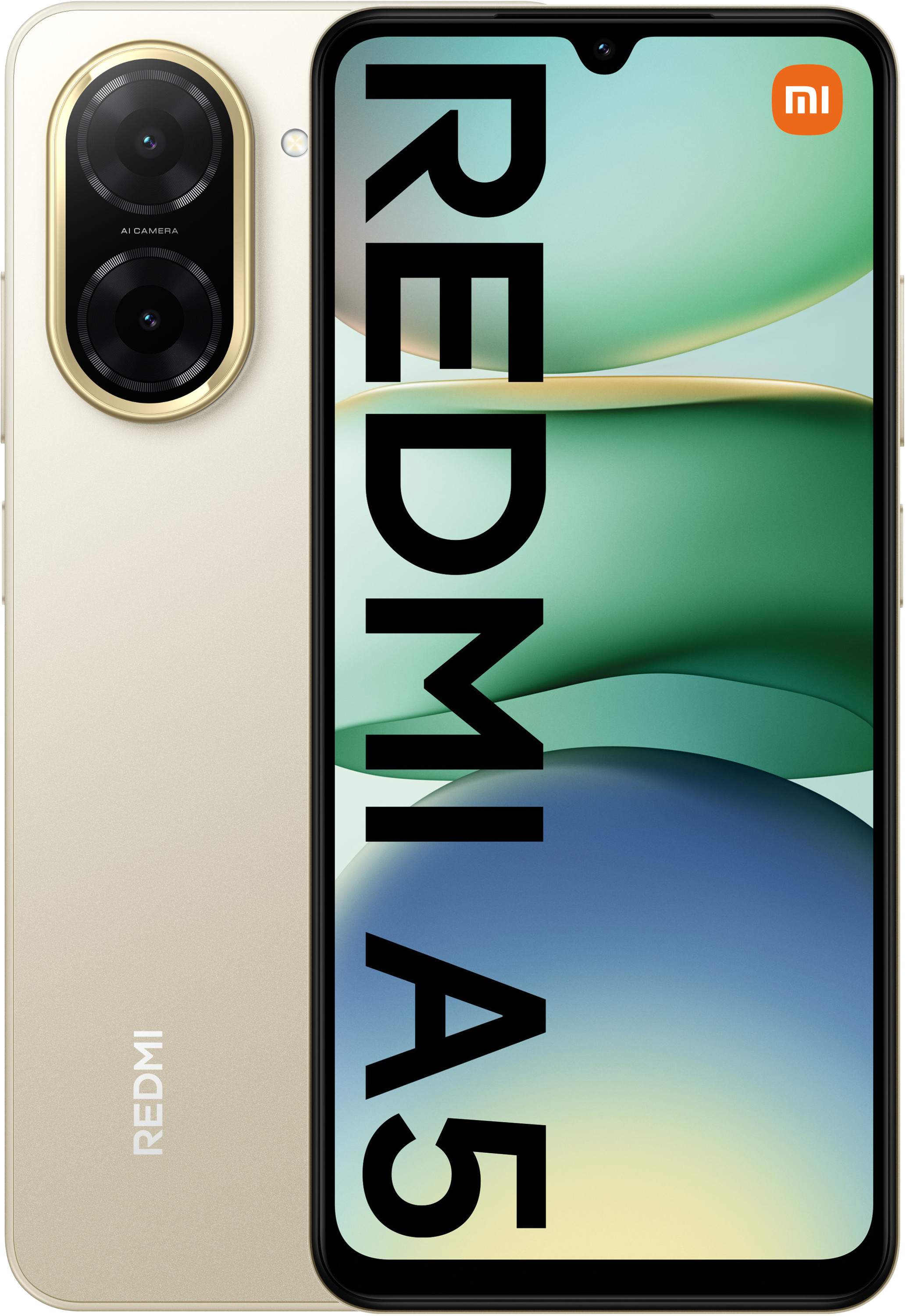 Smartfon z trzema tylnymi aparatami i nazwą Redmi A5.