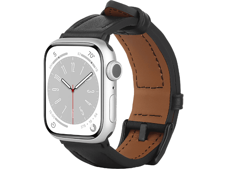 Bracelet de montre en cuir Just In Case Timeless pour Apple Watch 45-49 mm Noir