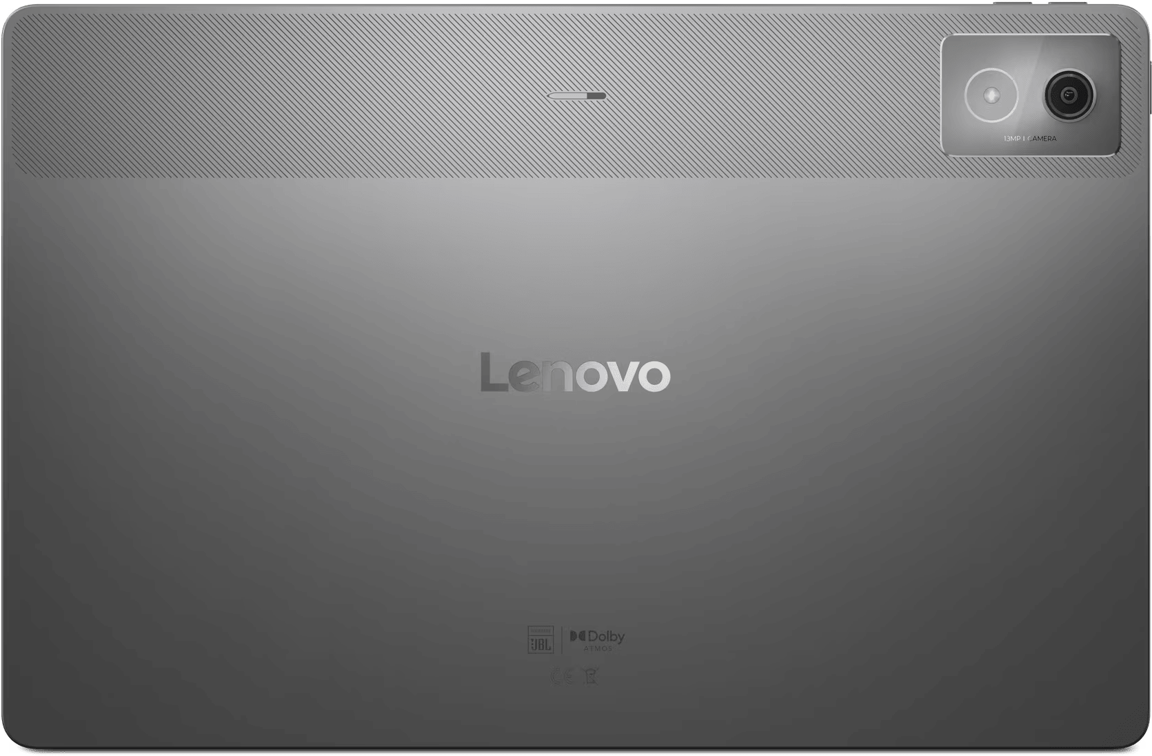 Szürke Lenovo táblagép hátulról, kamerával és Lenovo logóval.