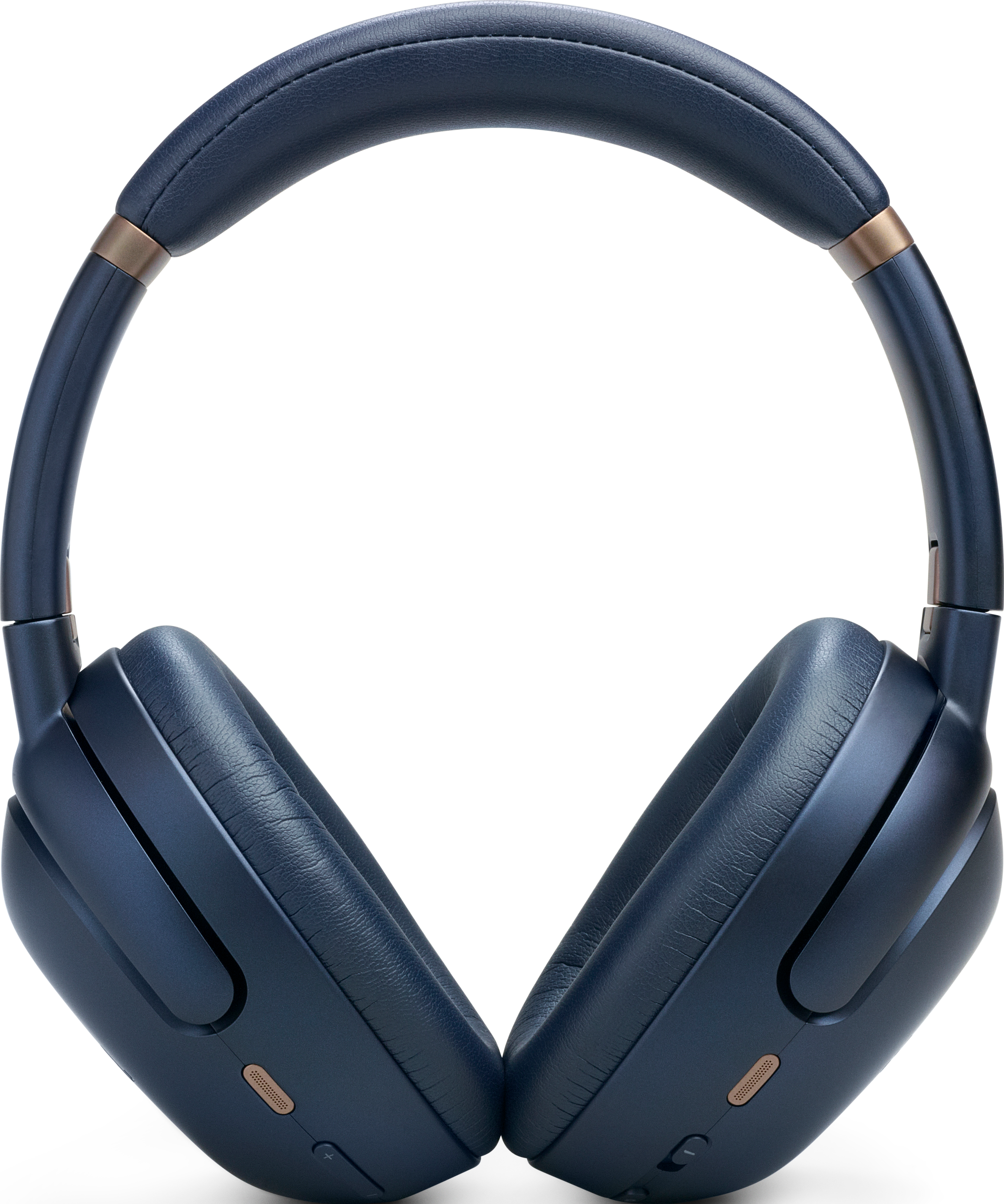 Cuffie JBL blu, vista dall'alto, su sfondo bianco.