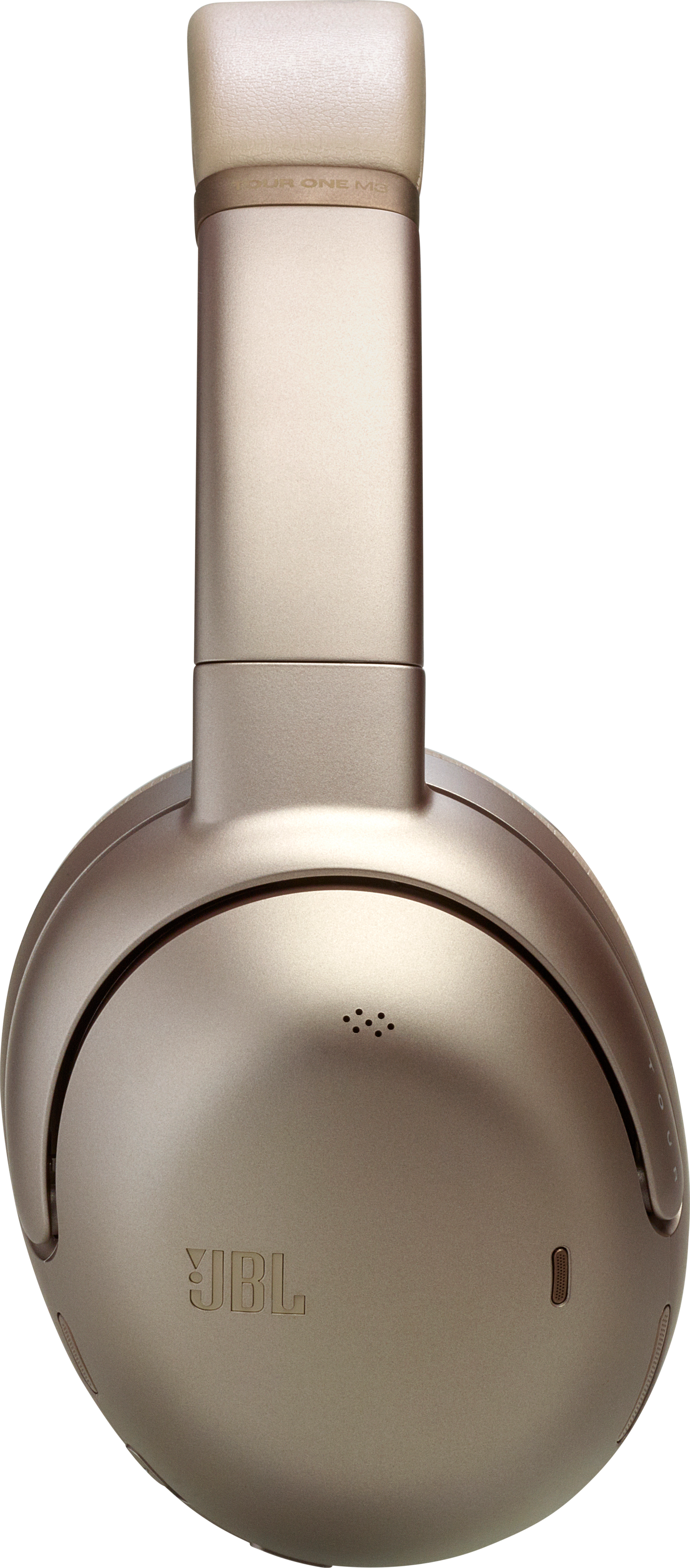 Cuffie JBL, colore oro, over-ear, logo JBL, dettaglio del padiglione.