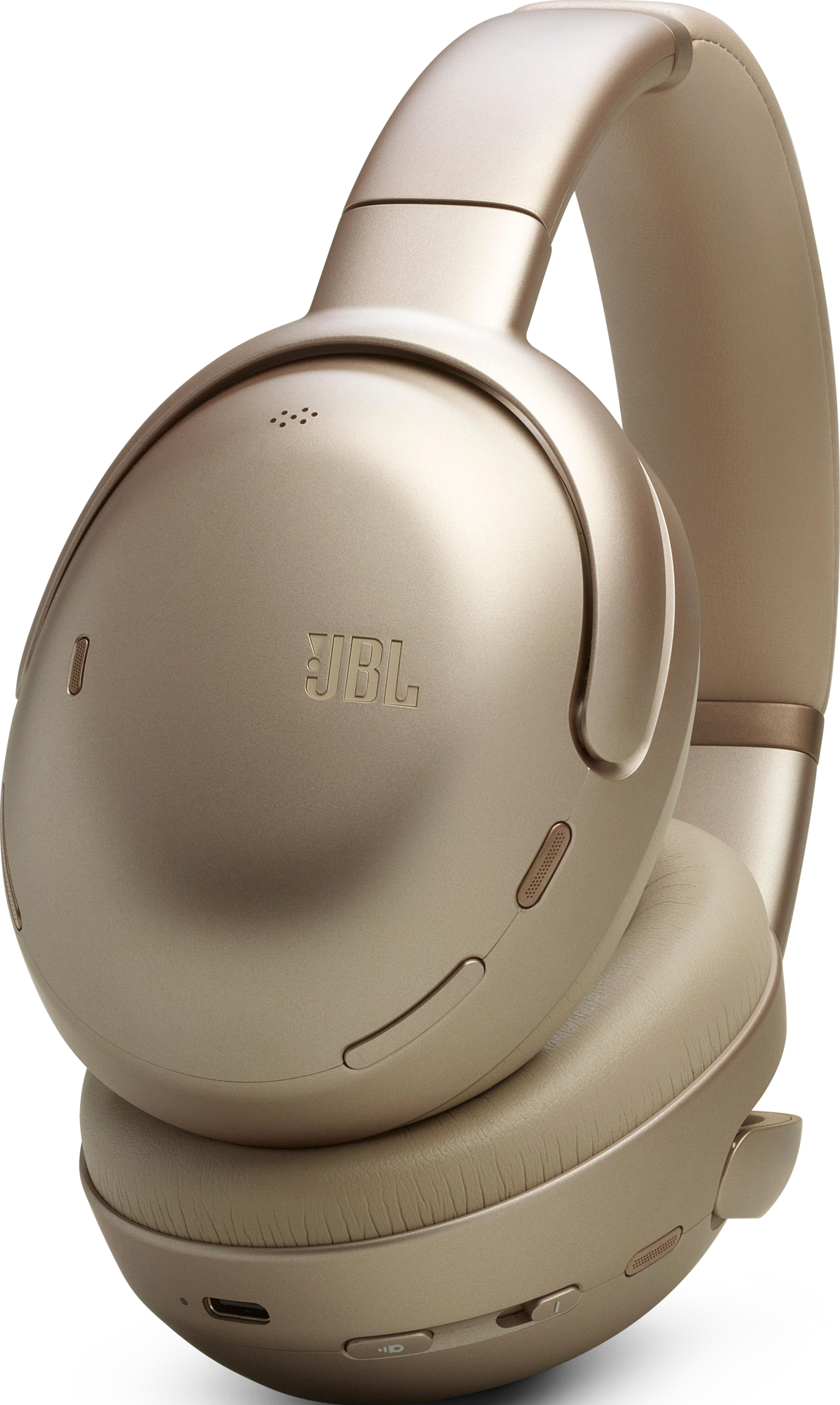 Cuffie JBL color oro con archetto e padiglioni curvi, isolate su sfondo bianco.