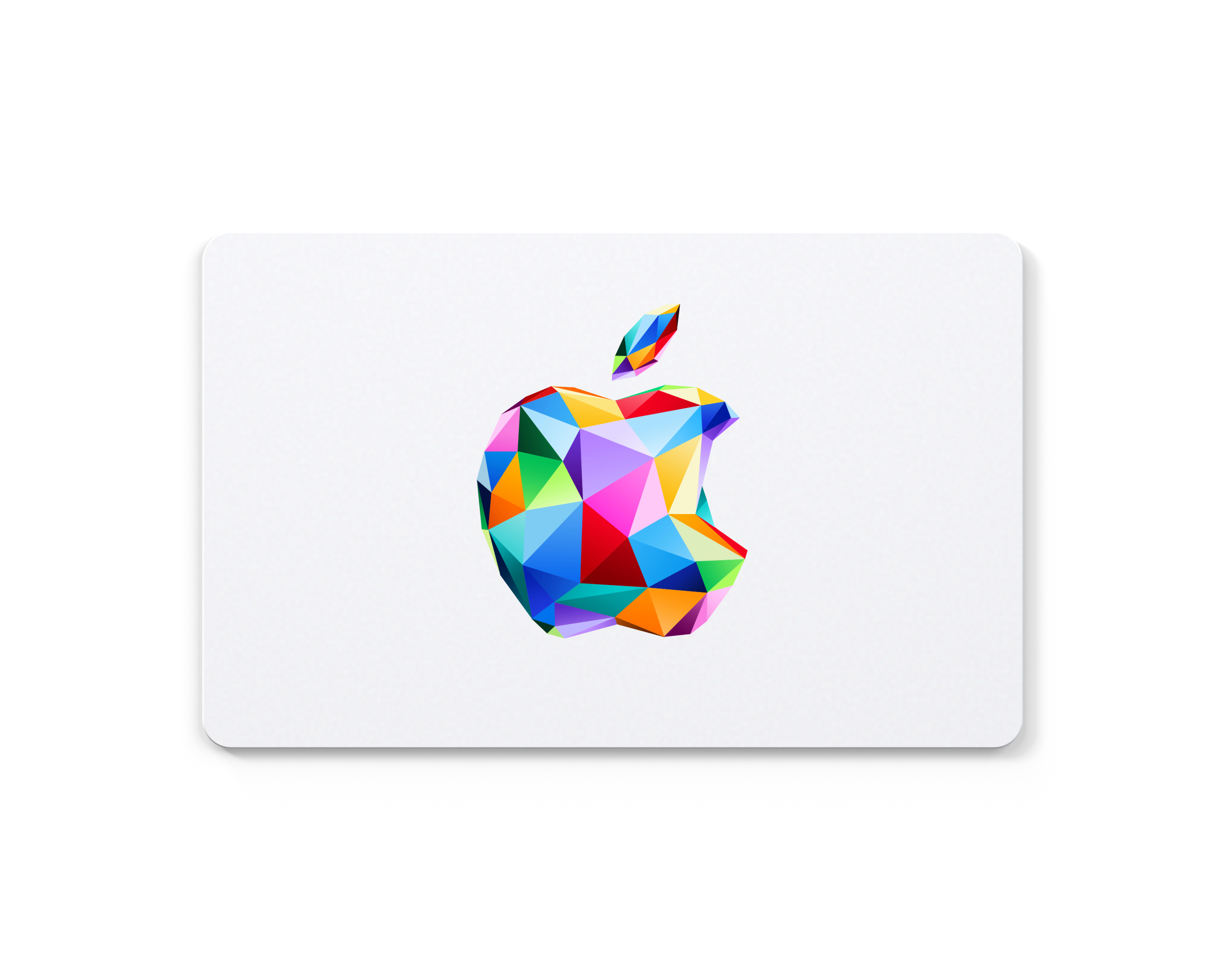 Eine weiße Karte mit einem Apple-Logo. Das Logo ist eine farbenfrohe geometrische Apfelform.