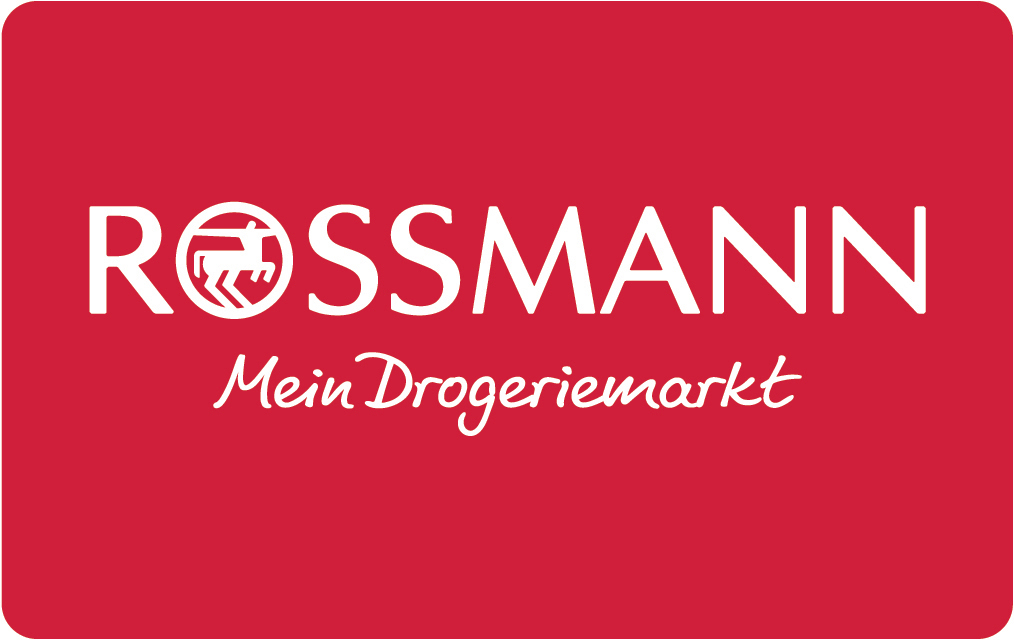 ROSSMANN Logo mit einem springenden Pferd und Schriftzug 'Mein Drogeriemarkt'.