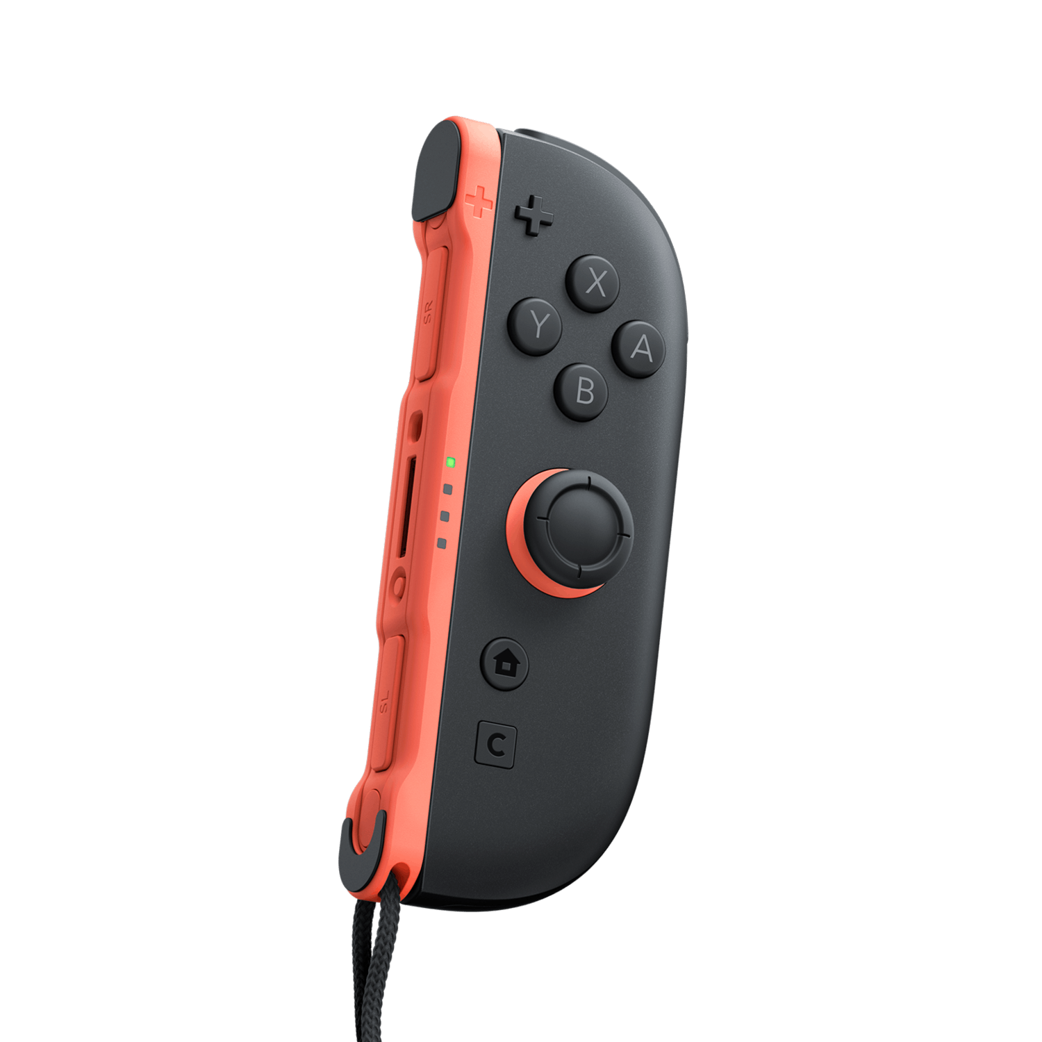 Two black Nintendo Switch steering wheels, one blue and one orange.