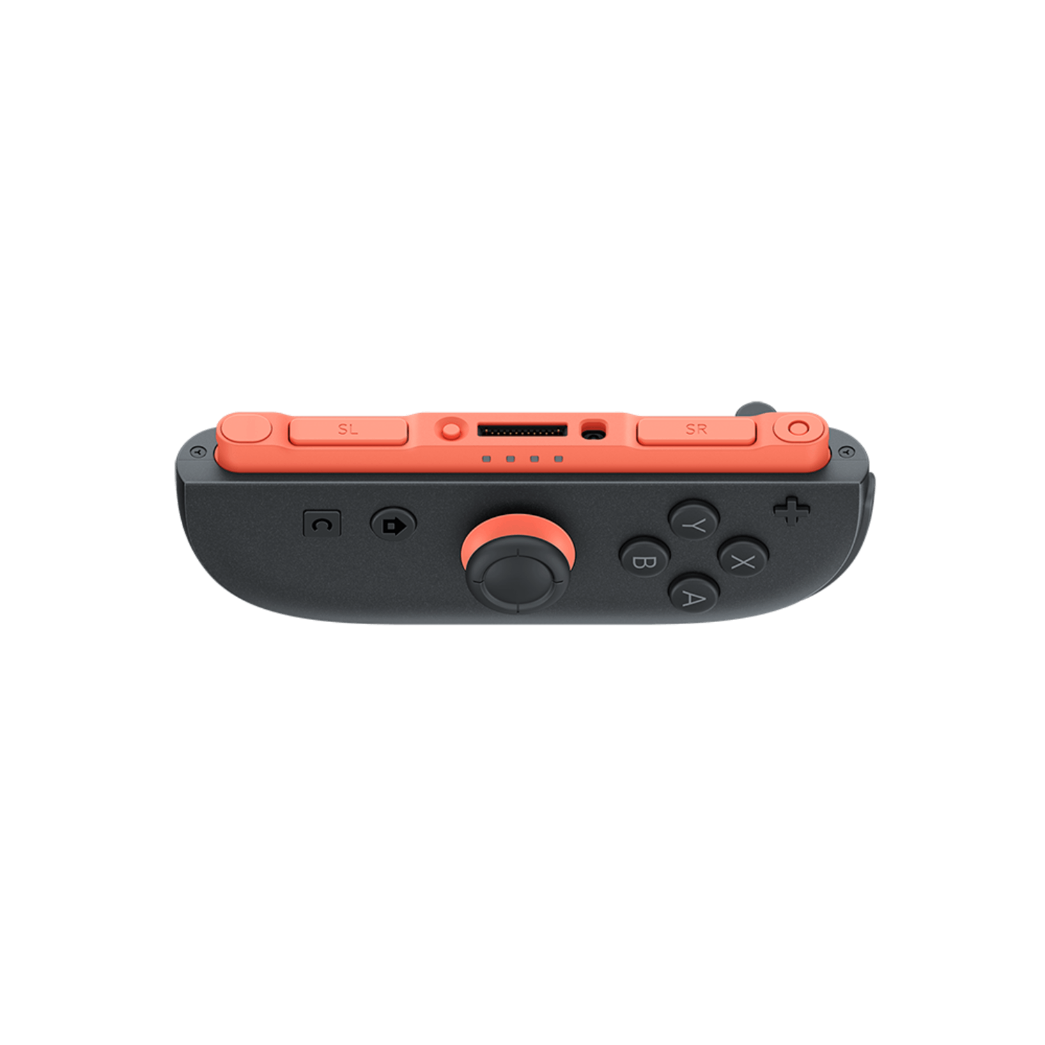 A gray and orange Nintendo Switch controller, seen from above.