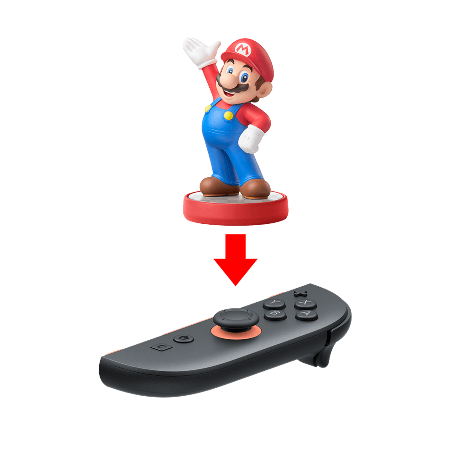 Mario figurine with a game controller below it.