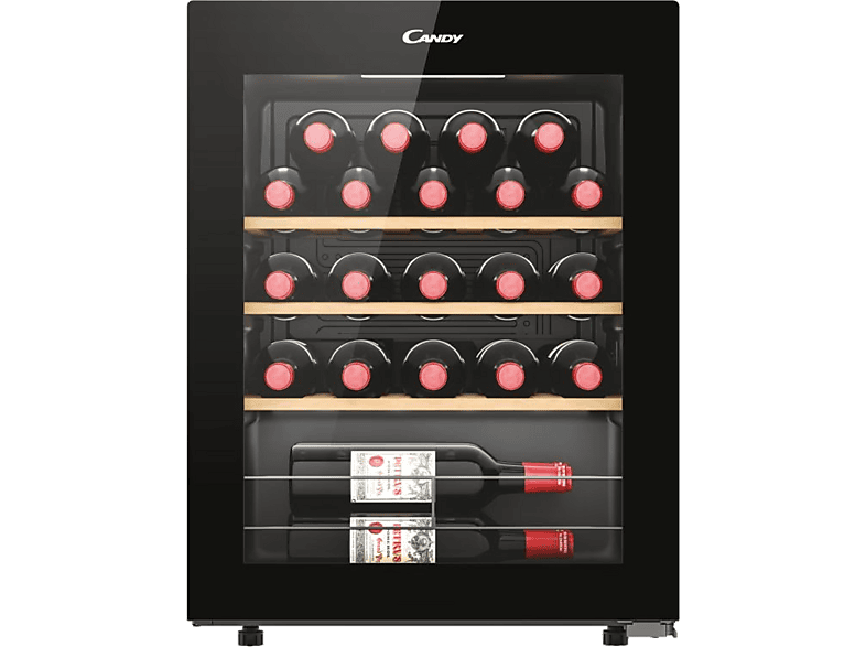 Candy CWC023, Estático, 23 Botellas, Cristal Anti UV, Estantes de Madera, Luz LED, Negro
