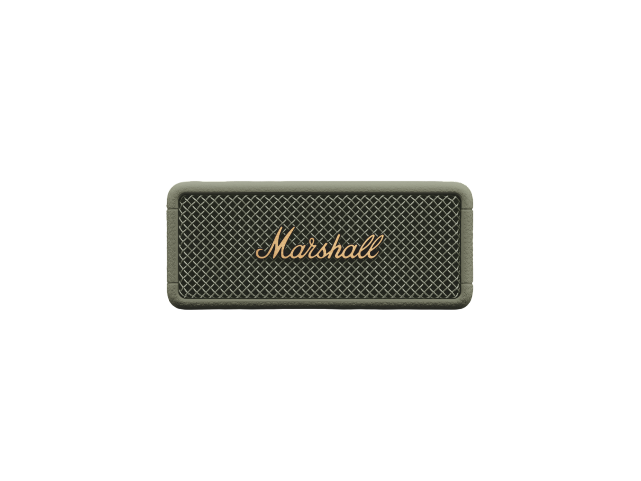 Ortasında altın Marshall logosu bulunan yeşil Marshall hoparlör.