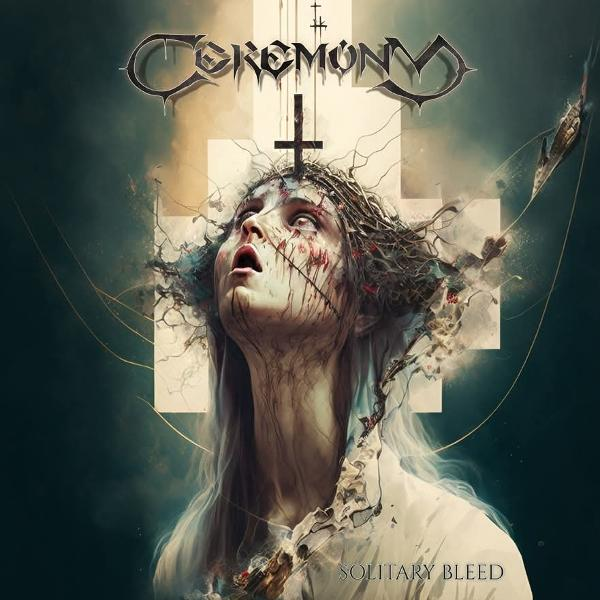 Albumcover mit einer Frau, die nach oben blickt, einem Kreuz auf der Stirn und Blut.