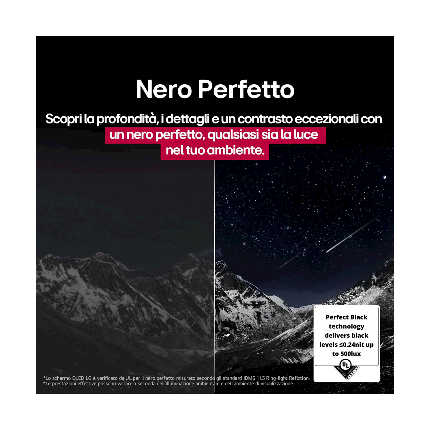 Immagine che mostra un paesaggio montano con un effetto nero perfetto dello schermo.