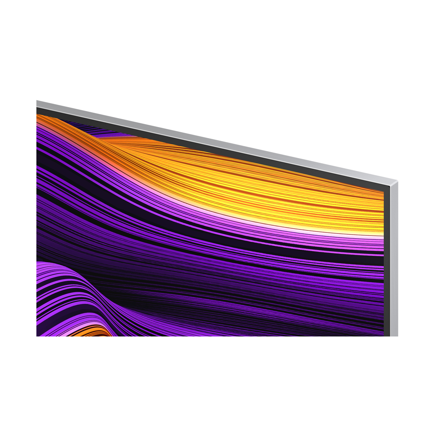 Schermo TV con linee di colore astratte: giallo, viola e bianco.