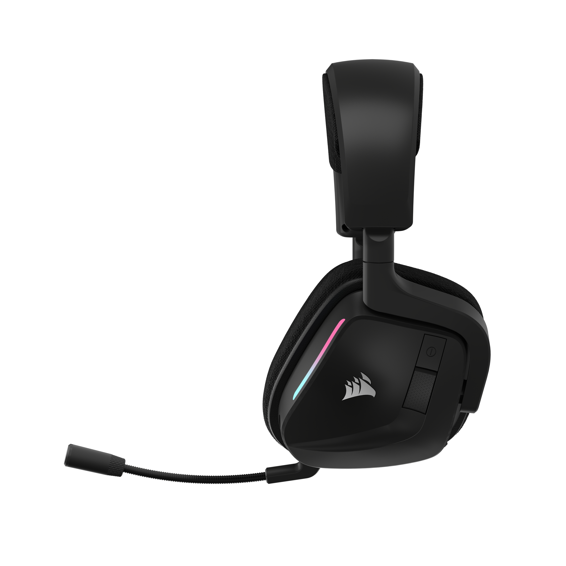 Ein schwarzes Gaming-Headset mit Mikrofon und dem Corsair-Logo.