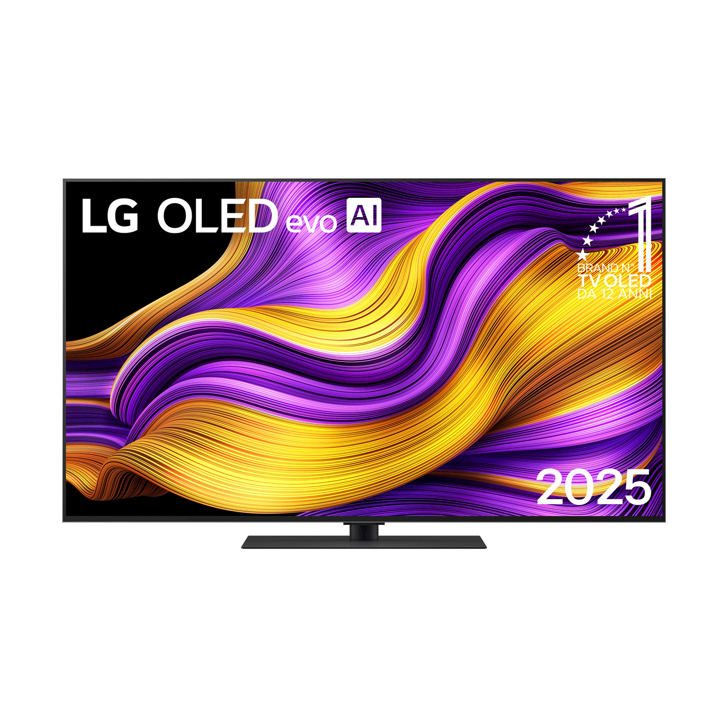 TV LG OLED evo AI con un design astratto colorato sullo schermo.