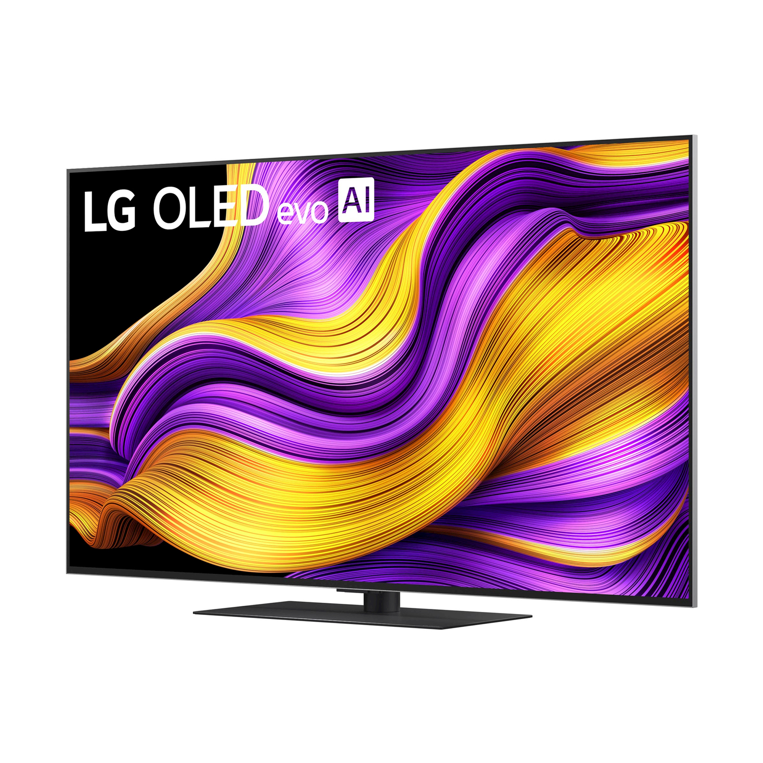 Grande TV LG OLED mostra un motivo astratto e colorato.