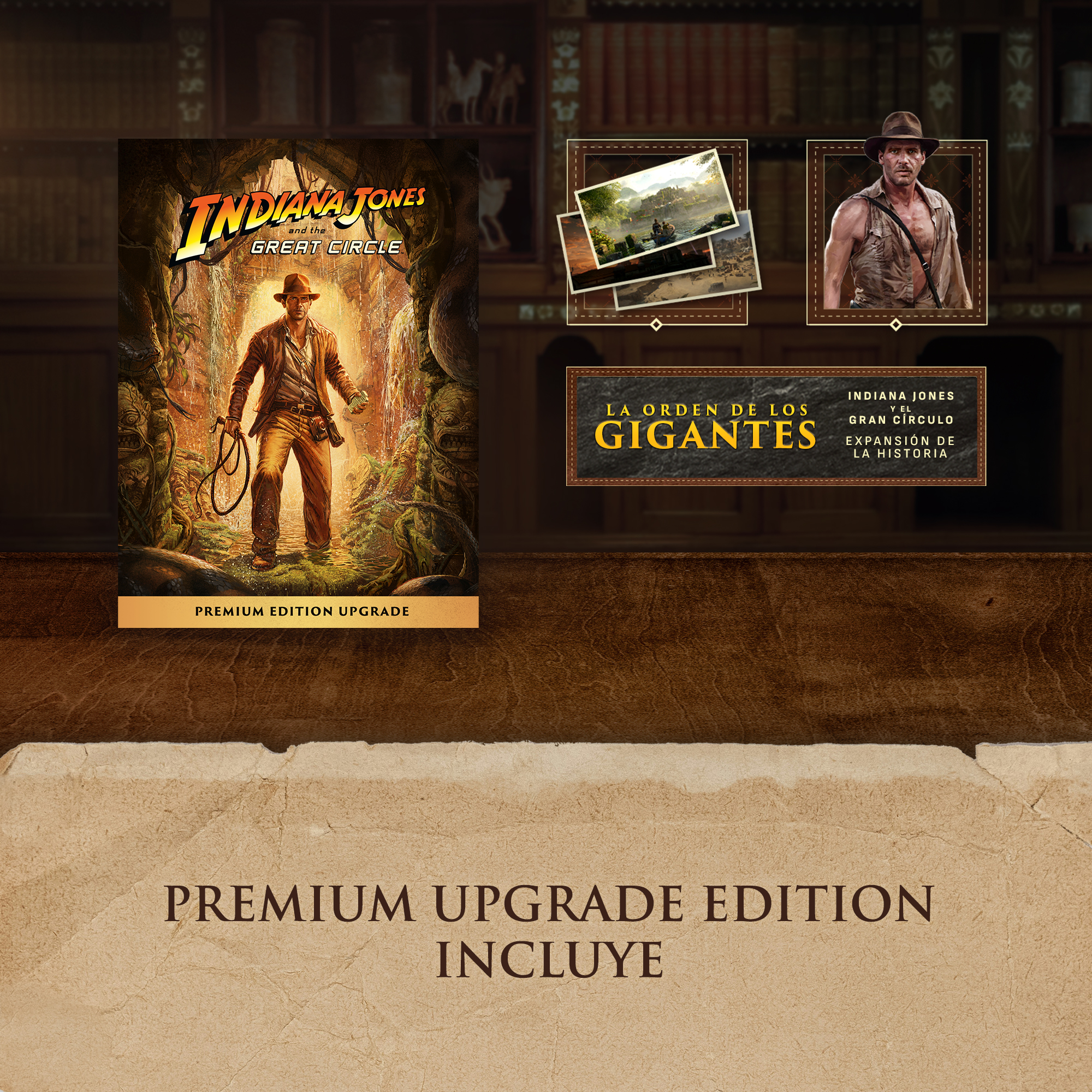 Portada de película: Indiana Jones y el Gran Círculo, con imágenes y texto.