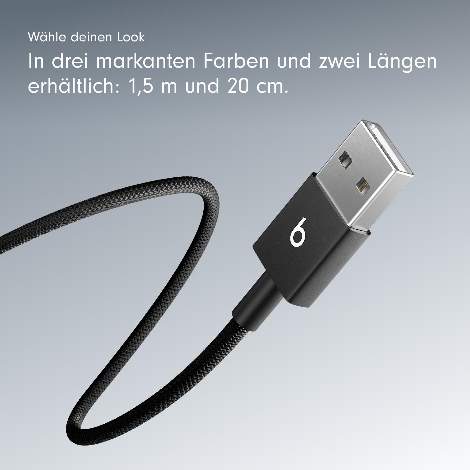 Schwarzes USB-Kabel mit USB-A-Anschluss.