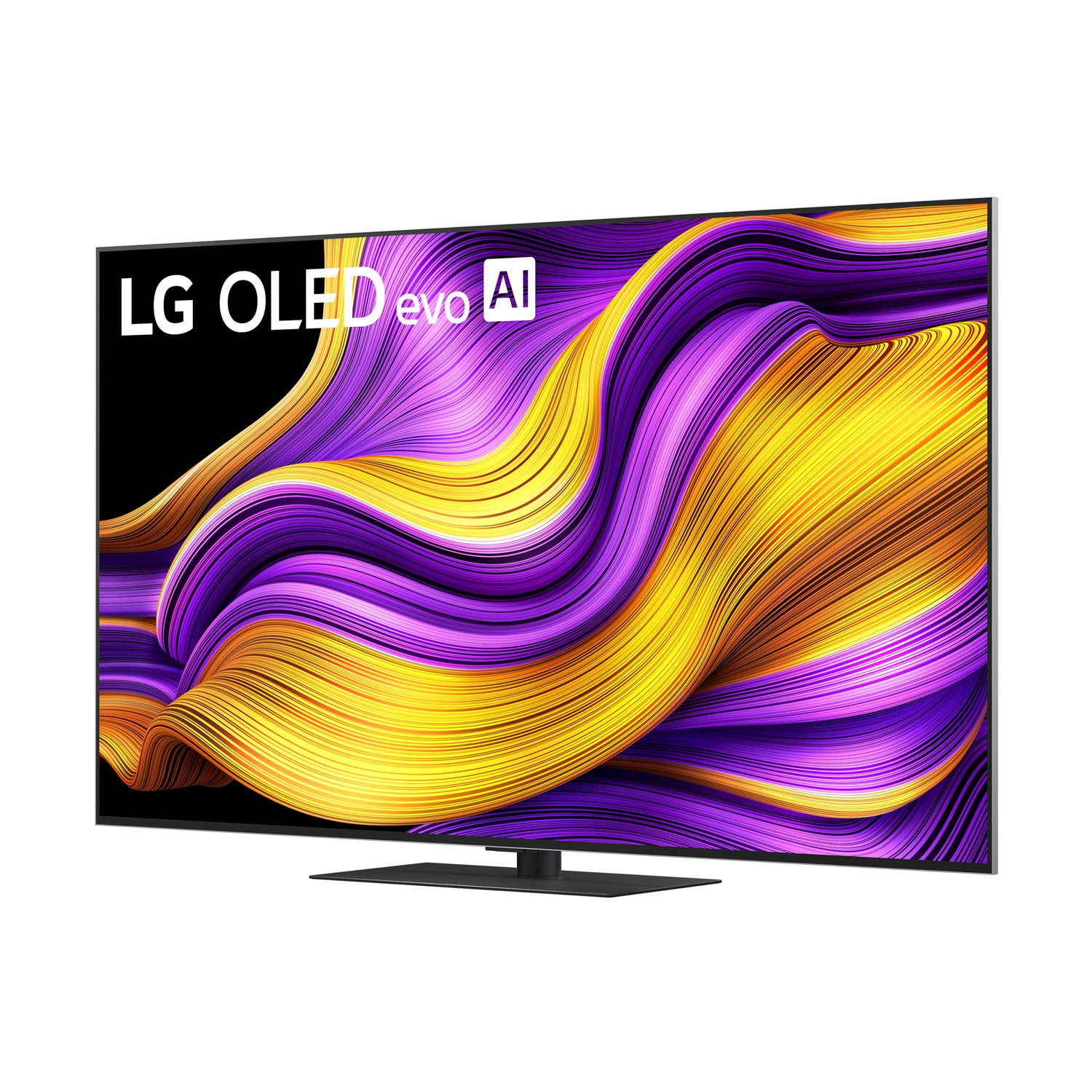 Grande TV LG OLED evo AI con un display astratto colorato.