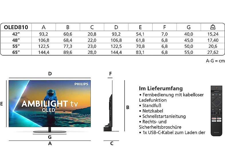 PHILIPS 42OLED810 OLED Ambilight TV (Flat, 42 Zoll / 106 cm, UHD 4K, SMART TV, Ambilight)