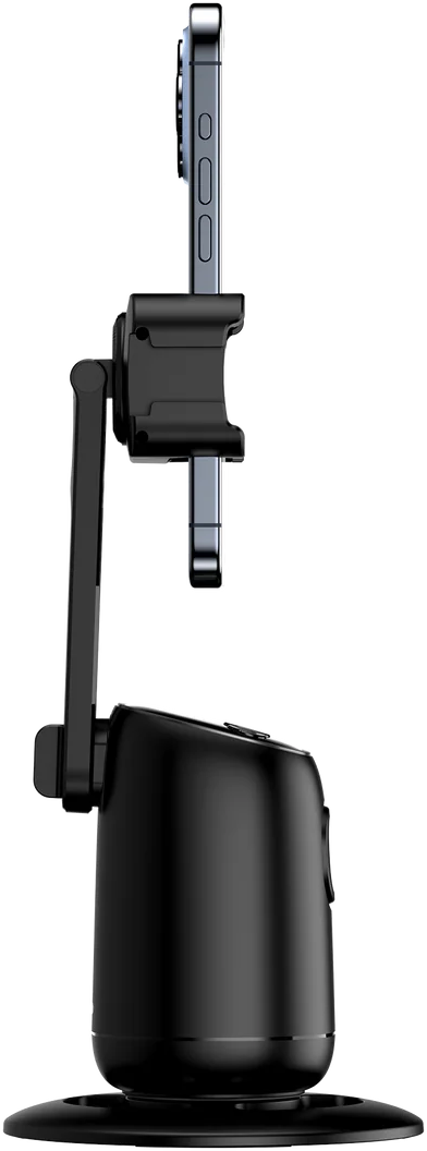 Ein schwarzer Telefonhalter mit befestigtem Telefon.